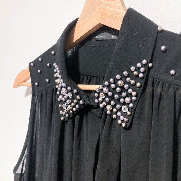 Jewel Collar Button-up Sleeveless Sheer Shirt - Picture 5 of 14